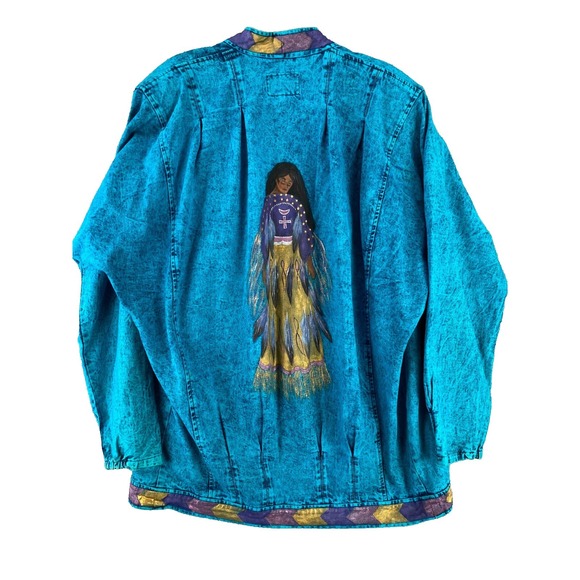 Sundance Jackets & Blazers - Sundance Denim Jacket M Southwest Native USA Turquoise Hand Painted Vintage 80's